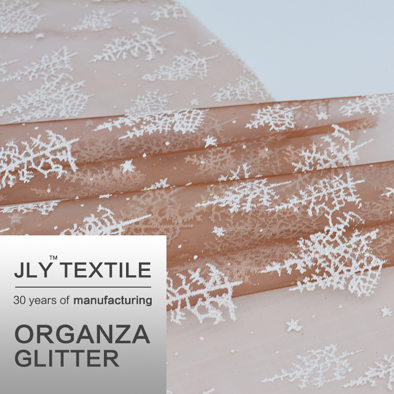 JLY Organza Fabric, Christmas Pattern Glitter Brown For Wedding Party Gift Decorations