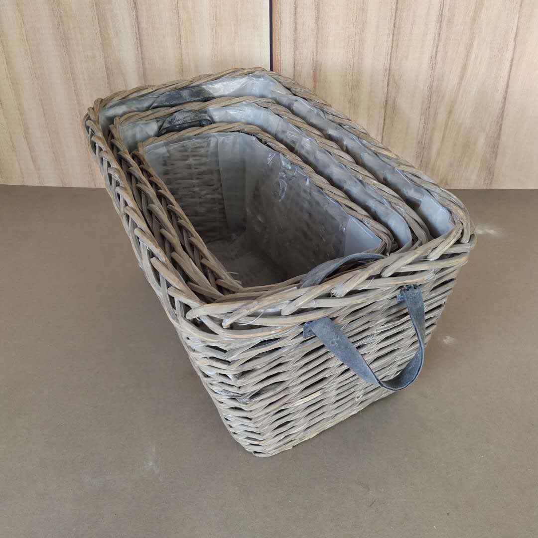 Willow Rectangle Flower Pot With Leather Ears