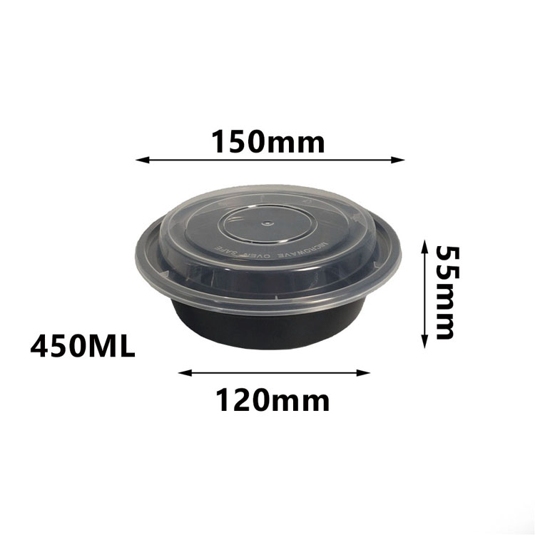 China Import and Export Fair Yiqiang 7816 Disposable Plastic Takeaway Microwavable Black Round Deli Food Container Manufacturer