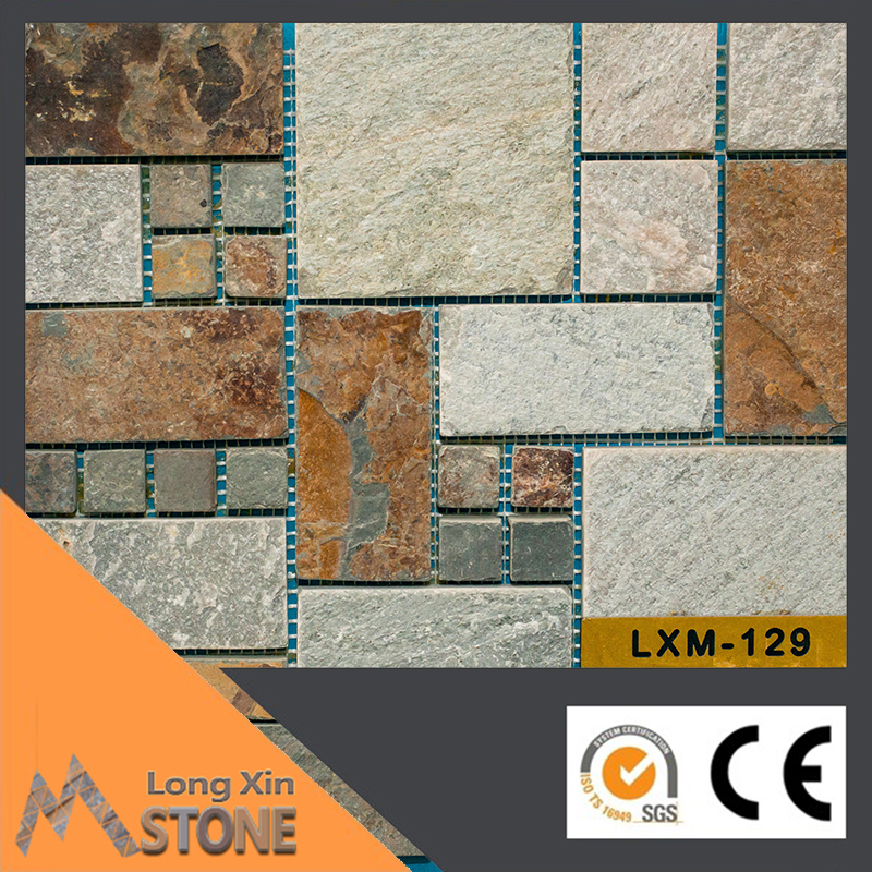 Natural beige slate and rusty slate format mosaics 305X305 CM