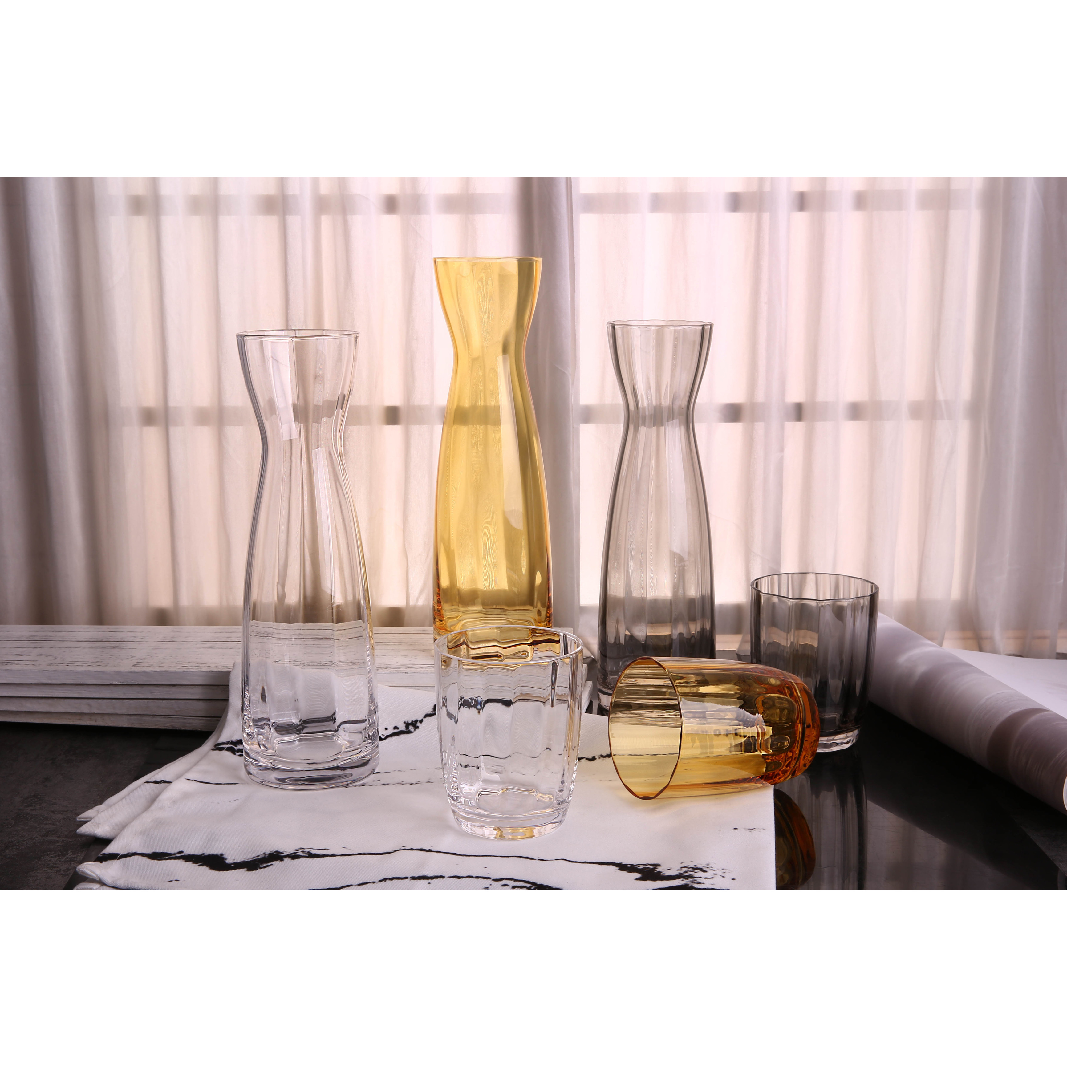 Wide edges Glass Vase and tumbler, flower vase, Decorative Centerpiece for Table Wedding Hotel Office Home Decor Floral Display, set for 2.H 260mm 100mm 150mm