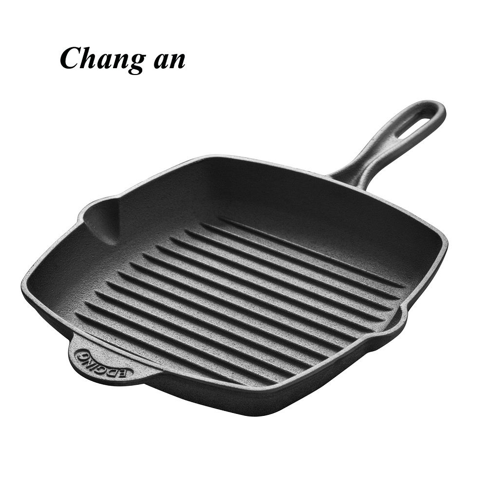 Cast iron enameled grill pan