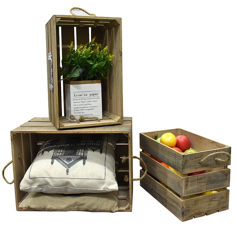 LUCKYWIND Wholesale Vintage Farmhouse Decor Handmade Rustic Cheap Wooden Storage Vegetable Fruit Crates For Sale