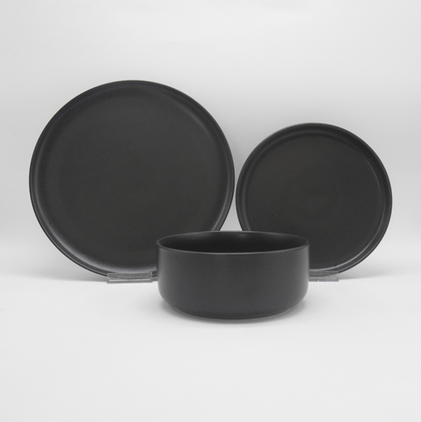 12pcs Lux&Artistic Black and White Stoneware Dinner Set