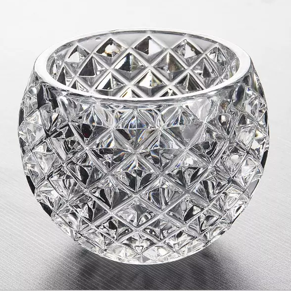 Glass candle transparent round rhomboid convex design household sitting room table office decoration decoration