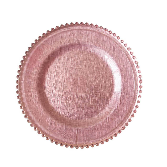 High quality new 13 inch pink beaded wedding charger plate glass for top sale