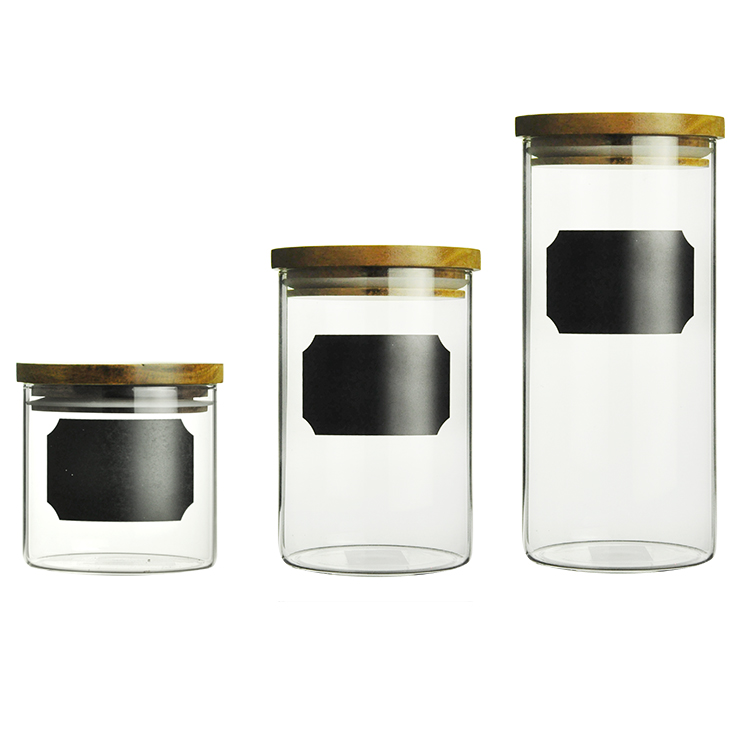 Storage set, acacia lid with silicone, "black board"decal, Chalk