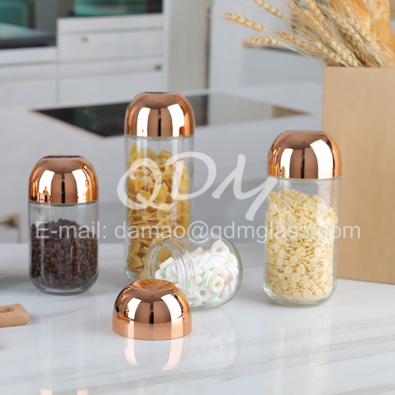 Set of 4pcs glass canister with color lid in color box