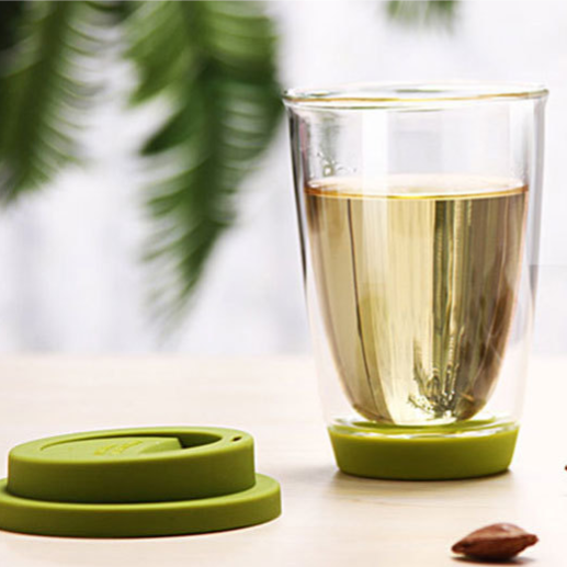 350ml Double-Wall Borosilicate Glass Cup with Silicone Cap & Base