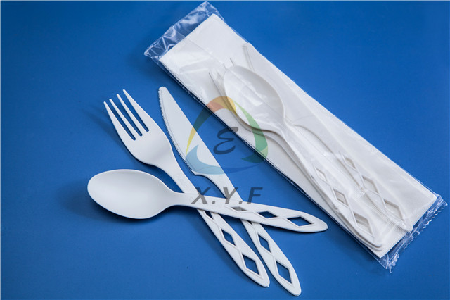100% biodegradable and compostable CPLA fork knife spoon napkin kit