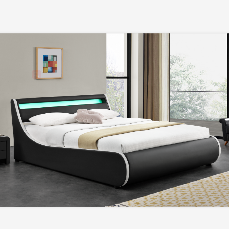 Modern style bed frame with LED light & Gaslift storage 1891-1G