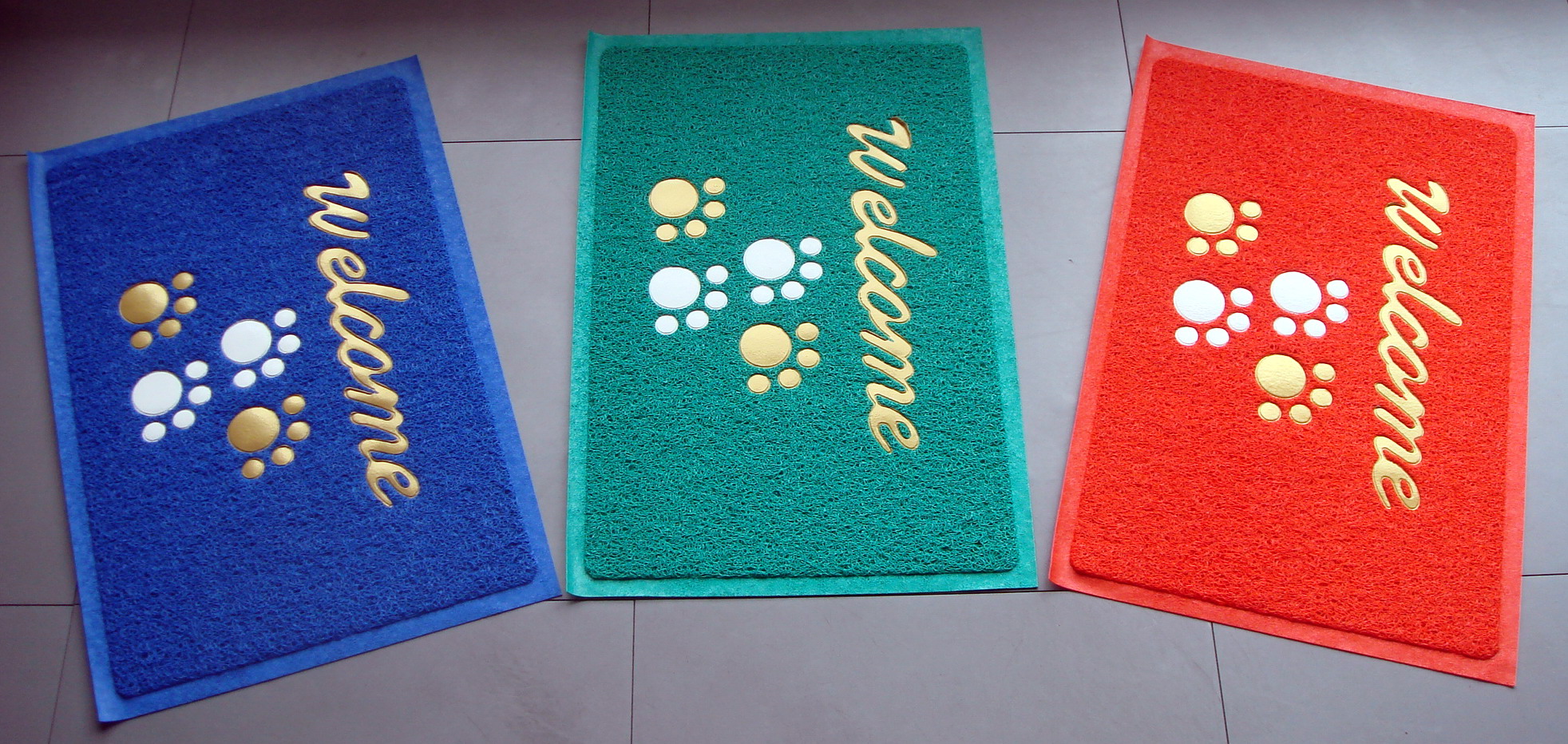 PVC door mat with hot pasted words & pattern