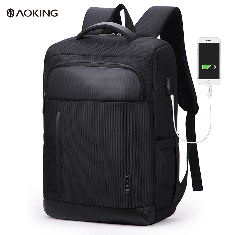 Aoking USB Charging Large Capacity Breathable Unisex Business Travel Backpack