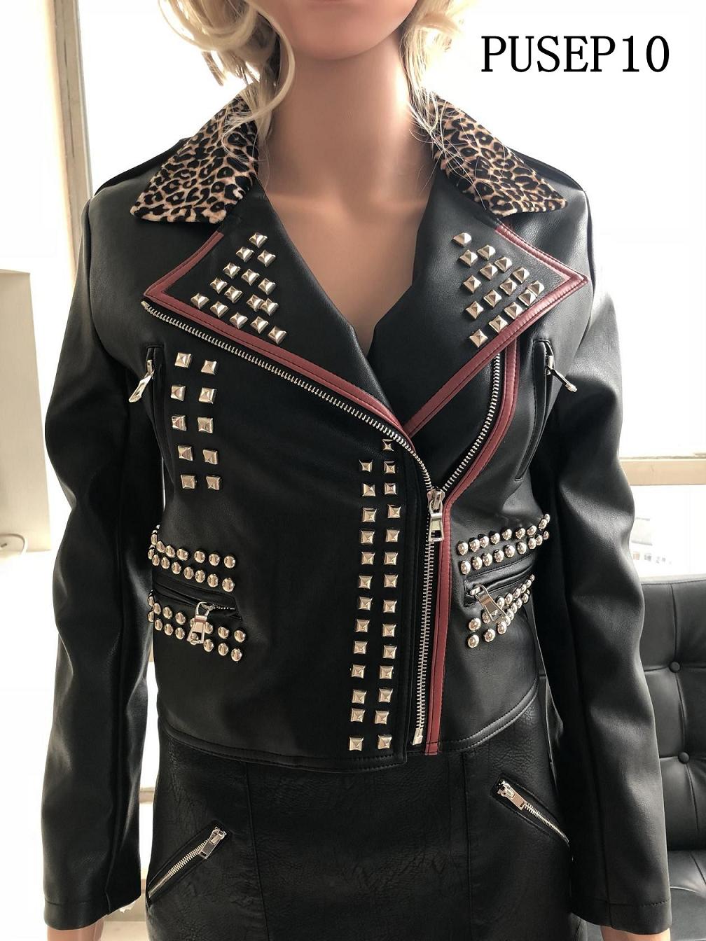 Ladies Print Embroider With Studs Pu Jacket