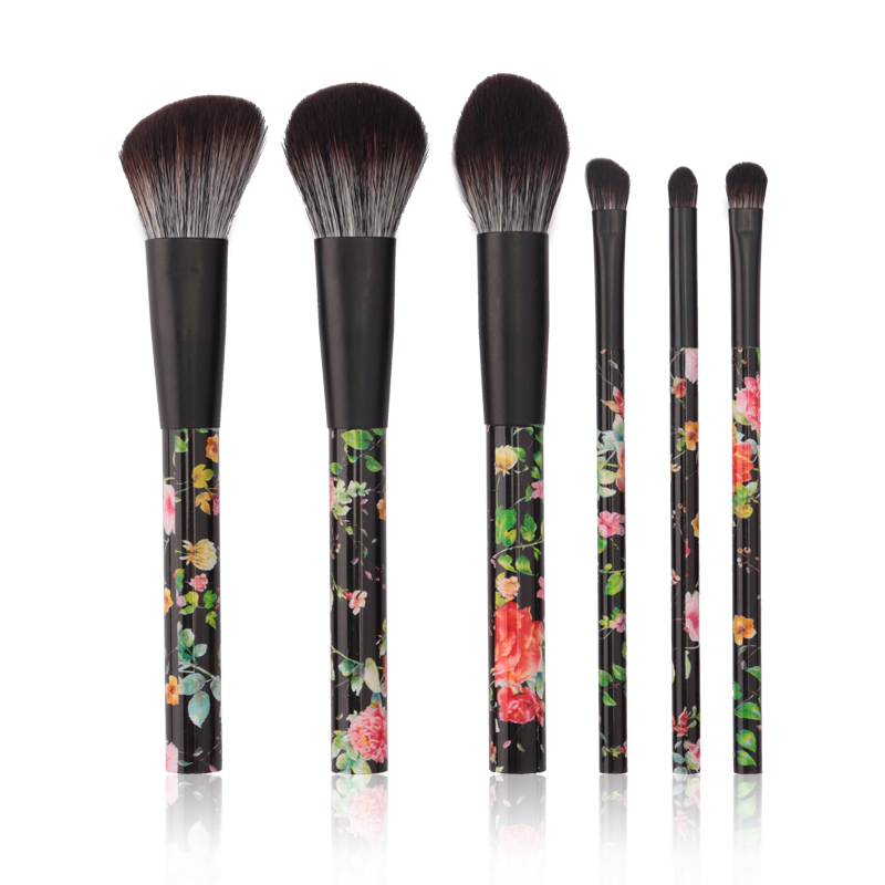 6PCS Plastic Handle Cosmetic Brush Set, Roll Printing on Handle