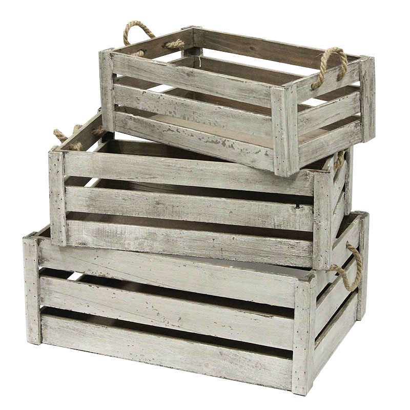 Luckywind Set of 3 Rope Handles Rustic Country Decor Decorative Storage Wooden Crates ,Farmhouse Wood Box for Storage