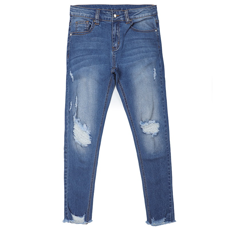 Ripped women jeans frayed hem denim jeans pants G2725