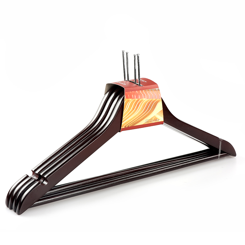 Mahogany hotel wooden closet cloth hanger with anti-theft pin