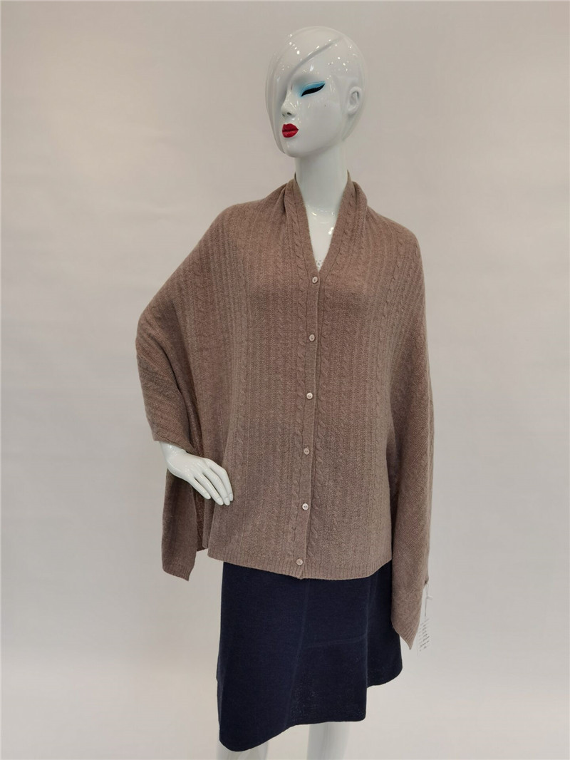 Lady's Cashmere wool knitted button poncho wrap shawl