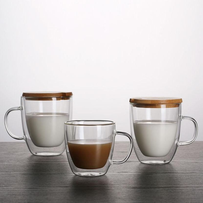 270ml High Borosilicate Double-Wall Glass Cup with Handle