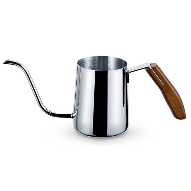 QZQ Long Spout 304 Stainless Steel Pour Over Drip Milk Kettle with Real Wood Handle