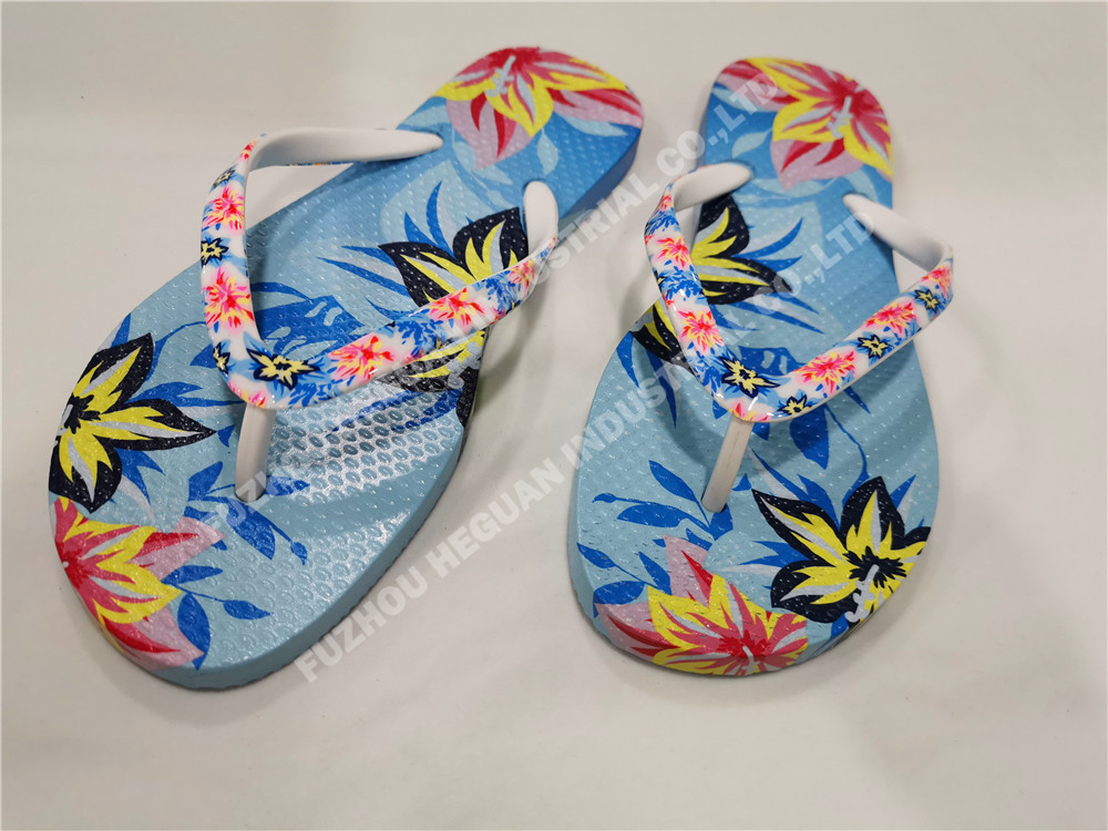 PVC women beach flip flops with full printing