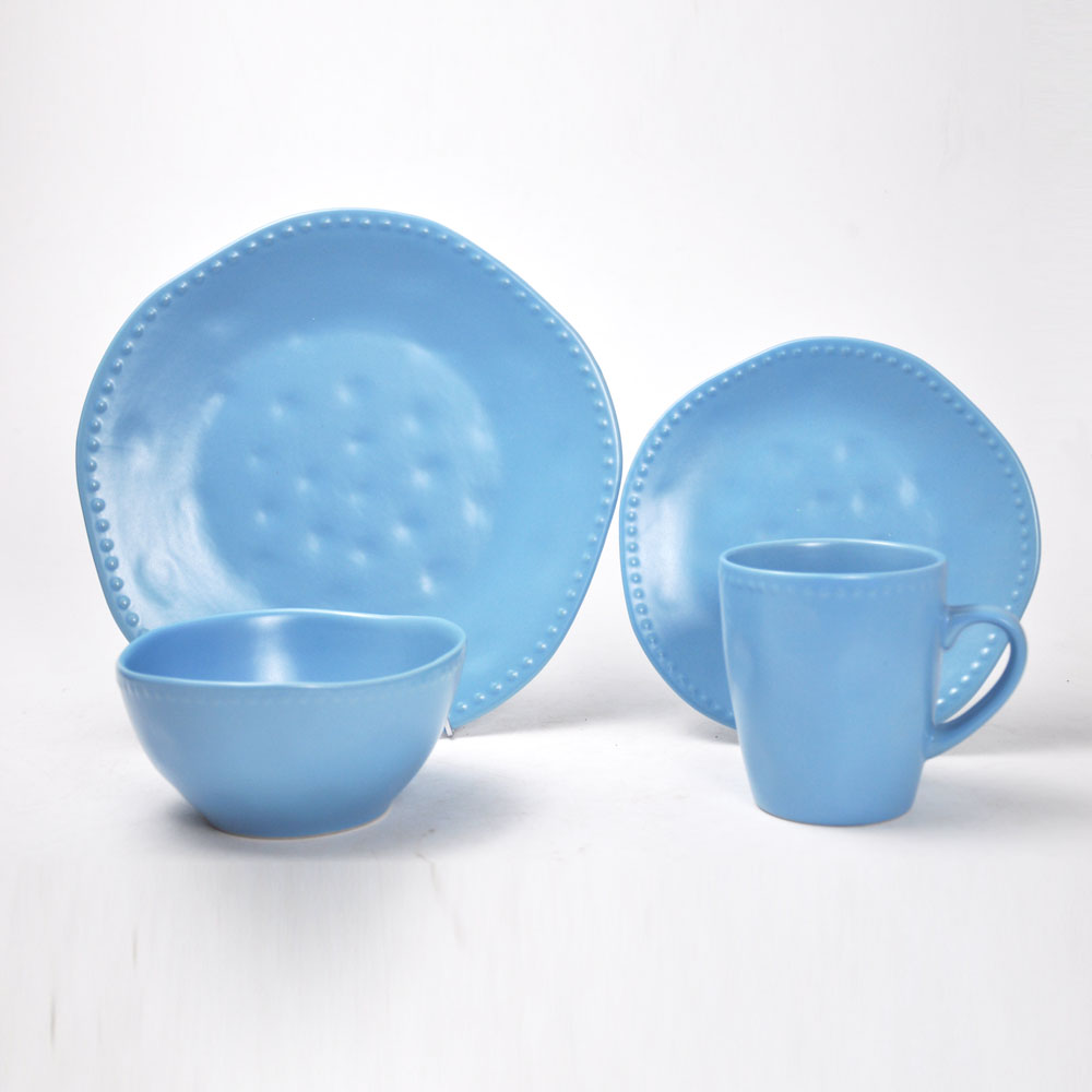 16pcs stoneware matt finished solid color dinner set with embossement