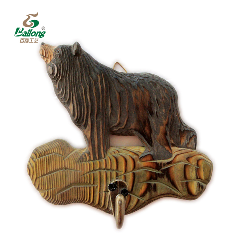 Home Decor Wooden Carved Animal Wall Decoration With Hook