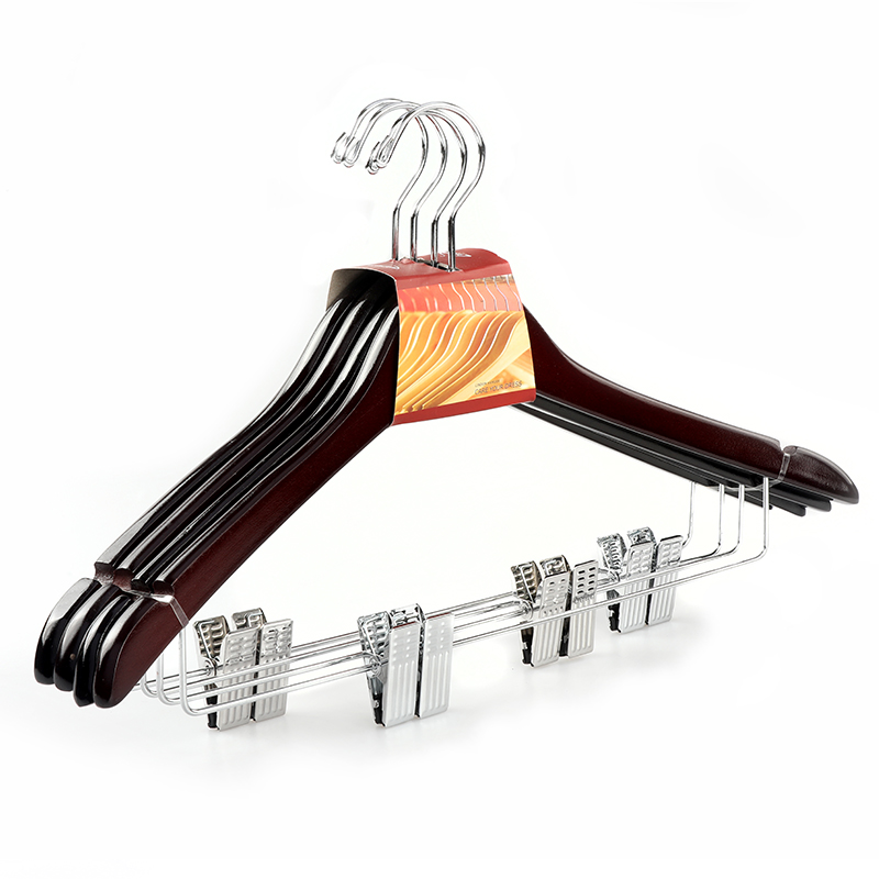 Chrome Hook Mahogany Finishing Men's Contoured Style Wood Hangers