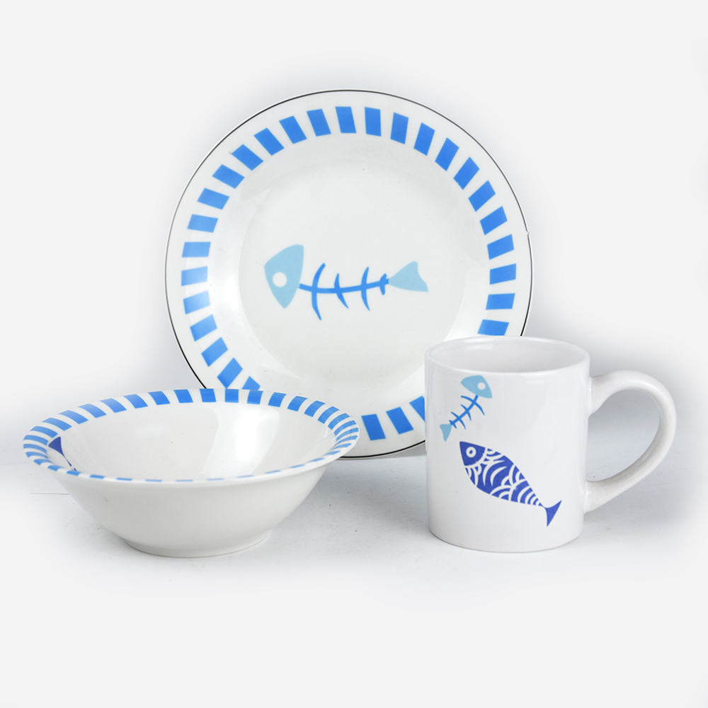 3pcs porcelain dinnerware set for children with fish design