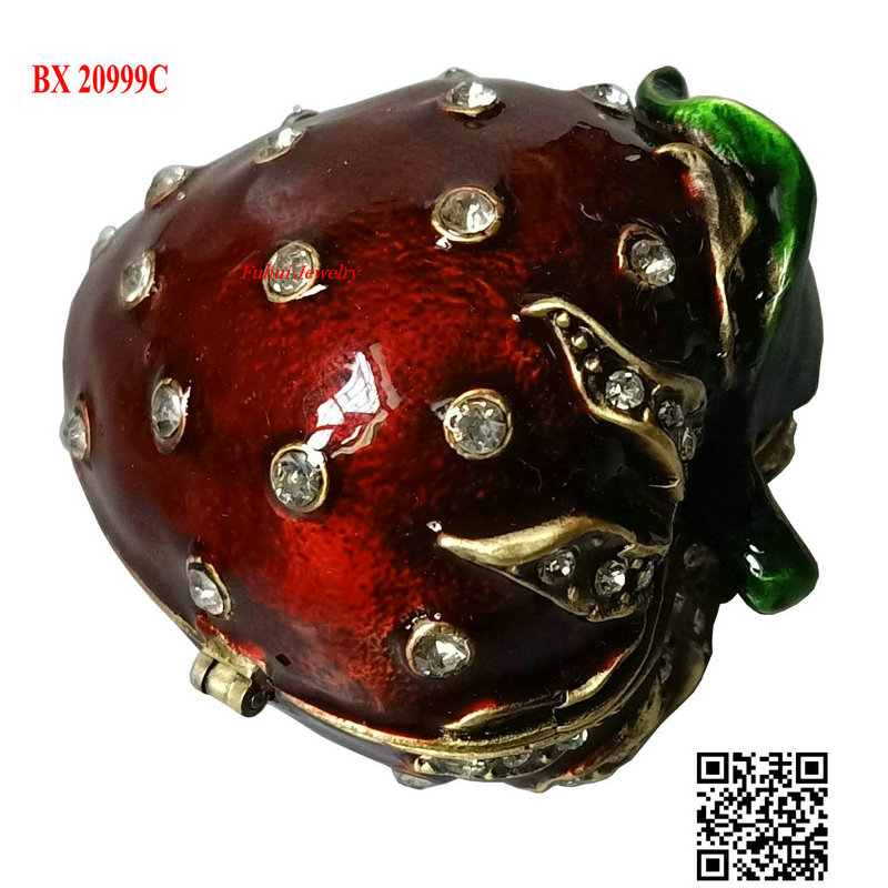 New Creative Home Decorative Fruit Trinket Box Metal (Zinc Alloy) Jeweled & Enameled Strawberry Trinket Box for Gift