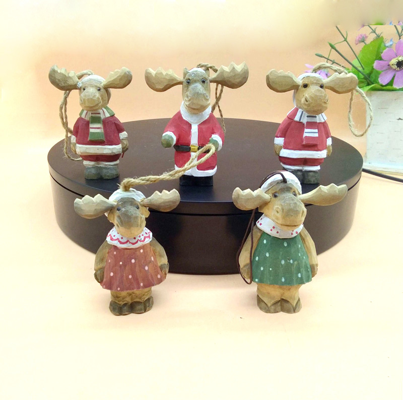 vivid wood carving deer crafts with antler wooden christmas deer