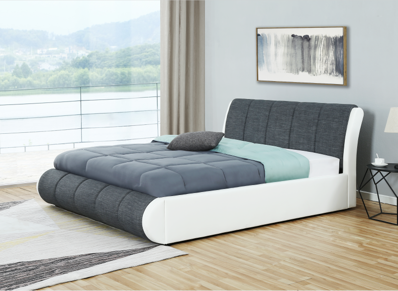 Europe Modern style Bedroom Furniture Linen Fabric & PU mixed Bed with gaslift storage
