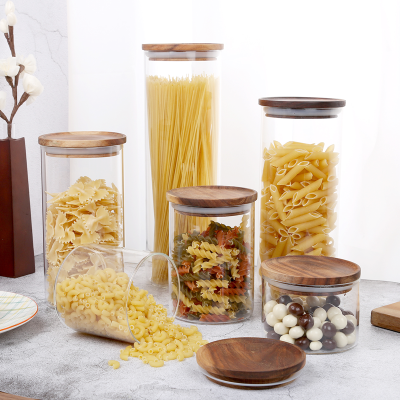 Borosilicate glass canister with groove acacia wood lid (lid coating: corn oil)