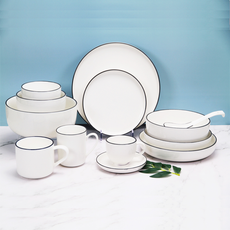 Sam&squito/夏和 Pliancy Hand-Drawing Black Rim Luxury Dinnner Set Stronger New Bone China