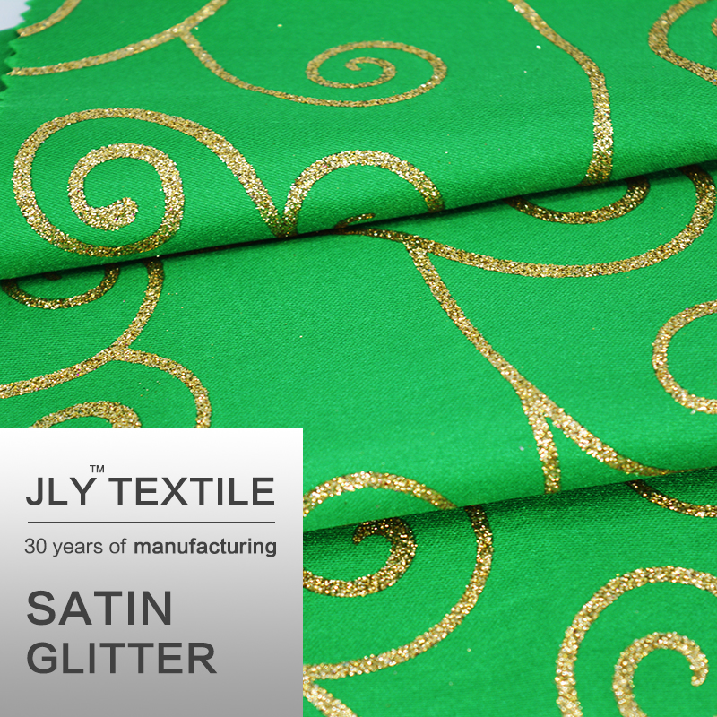JLY Satin Fabric, Curved Pattern Glitter Green For Costume Dress Gown Home decor Party Event Holiday Decorations