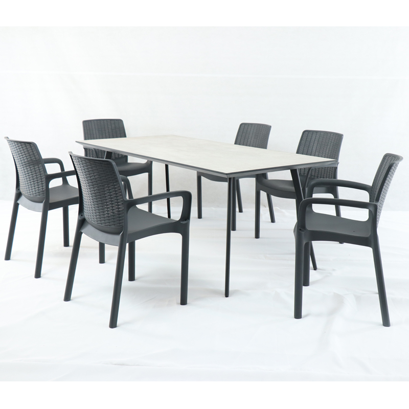 1 Outdoor leisure furniture Outdoor 6-seat ceramic board Garden Dining Table & Plastic Armchair