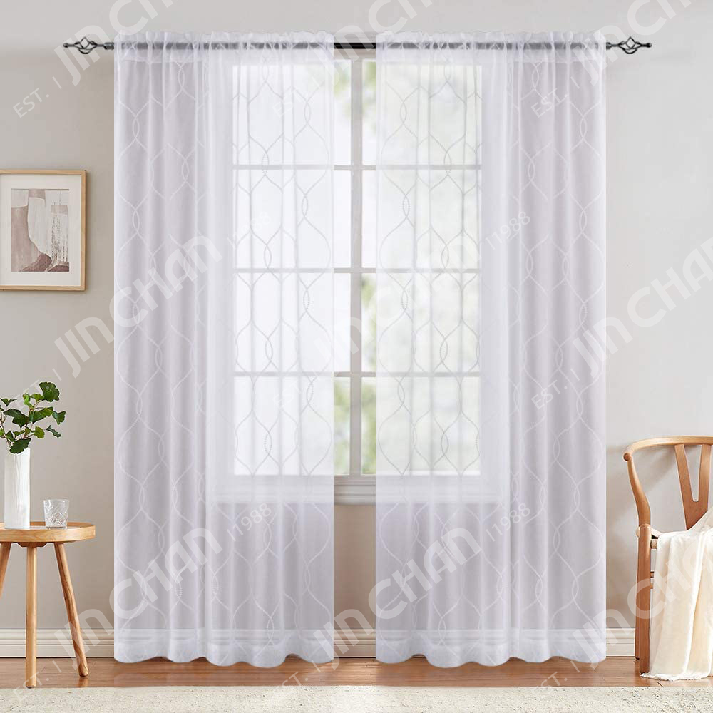Wavy Diamond Embroidered Sheer Curtains