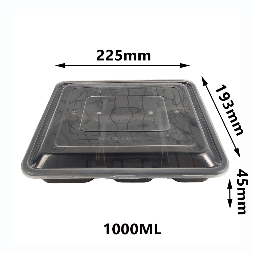 China Canton Fair Yiqiang 18535 Disposable Plastic Takeaway Microwavable Black 5 Compartment Bento Lunch Food Container Box Manufacturer