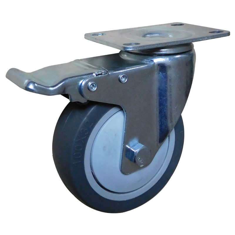 Japan Type J150 Elastic Rubber Wheel Caster With Double Brake