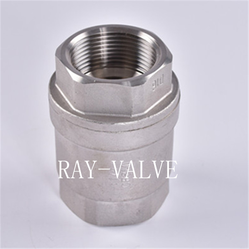 Two piece stainless steel vertical spring check valve