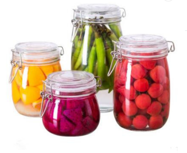 500ml/750ml/1000ml Round Transparent Hermetic Lead-free Metal Clip Glass Jars
