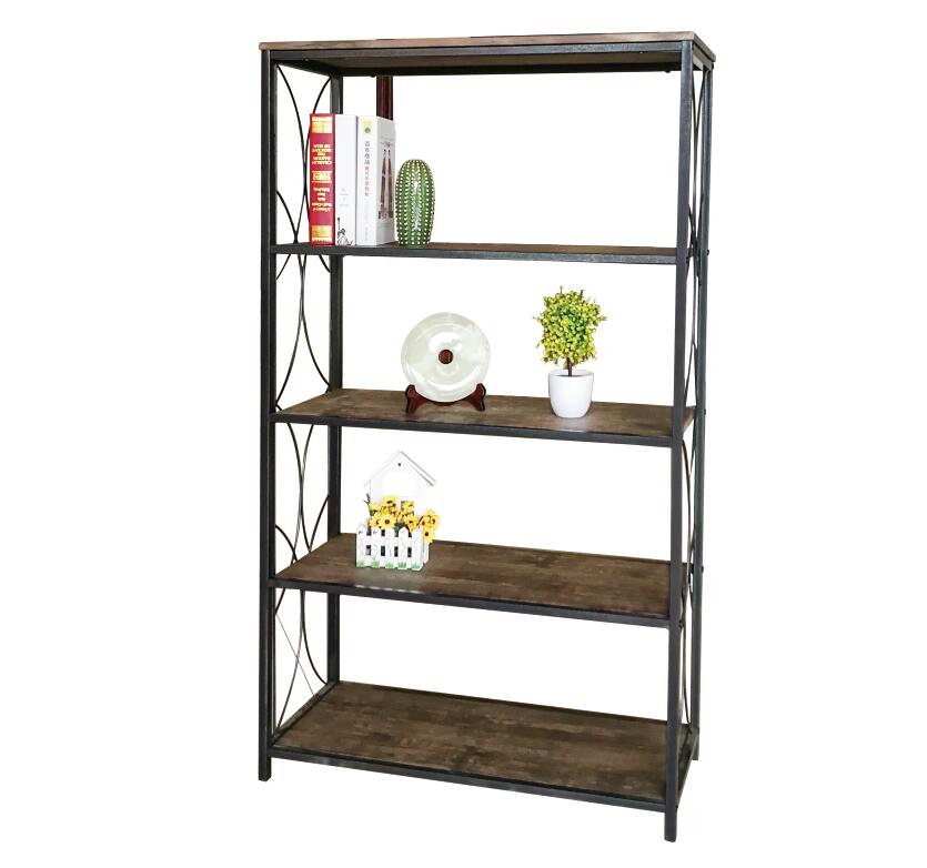 Five layers rack metal Wooden Bookcase Rack Shelf