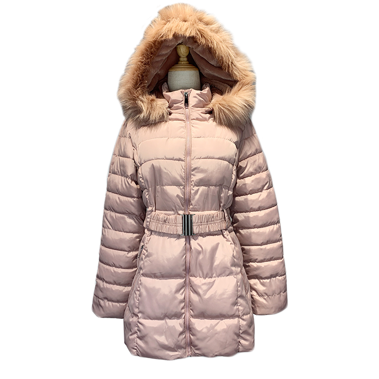 women faux down padding coat with hood fur
