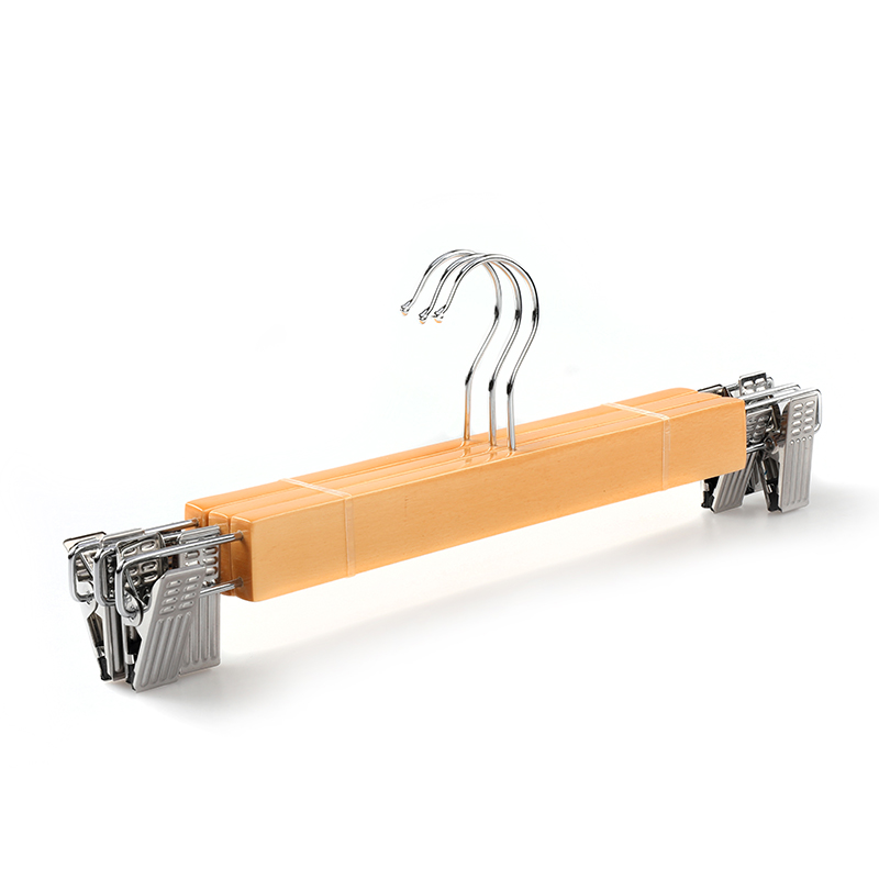 Non Slip Clips Wood Trouser Hanger with Adjustable Metal Clamp