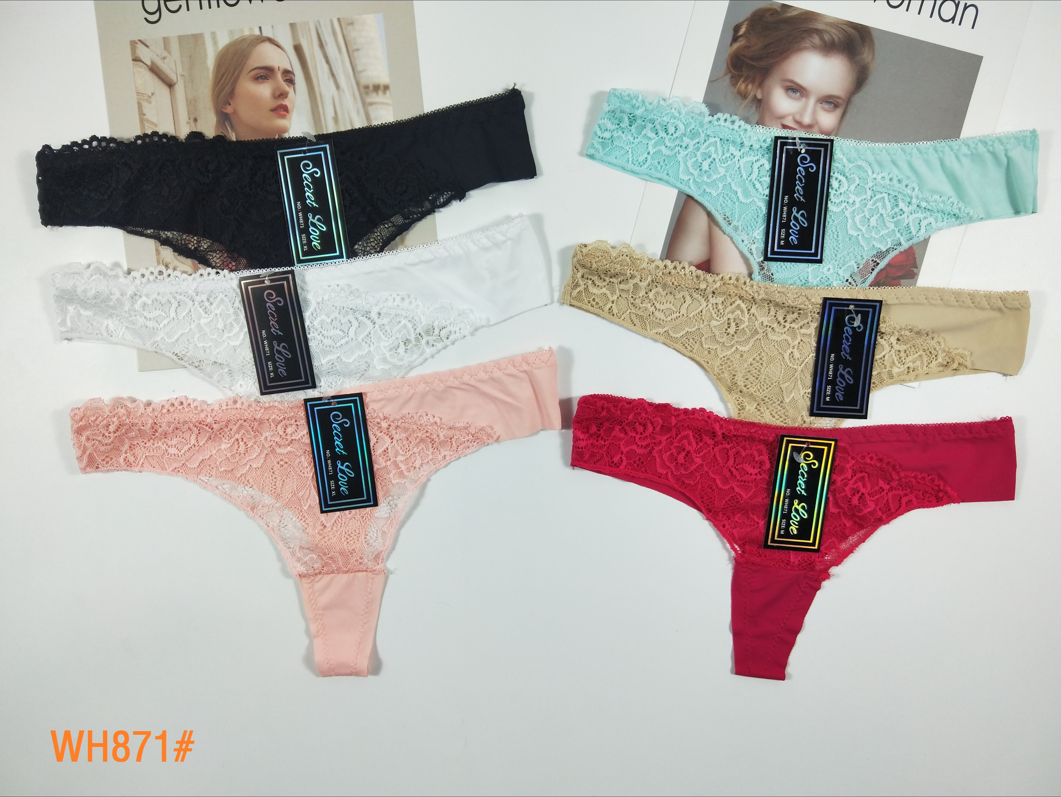 Ladies' seamless lace thongs