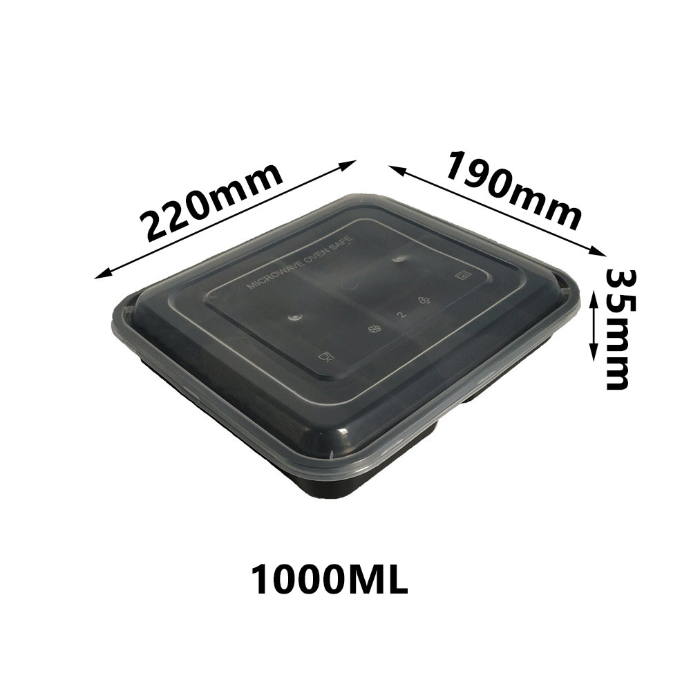 YQ492 Disposable Plastic Microwavable Black 4 Compartment Bento Lunch Food Container Manufacturer
