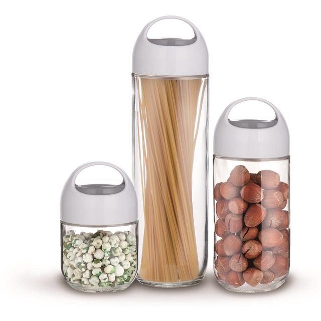 Easy Carry Glass Storage Canister Set with Air-tight Lid 350ml - 1300ml