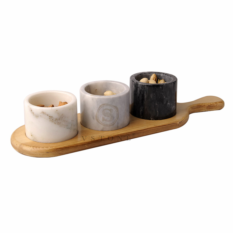 3pcs marble storage jar with pine wooden serving tray/snack serving set/tapas plate