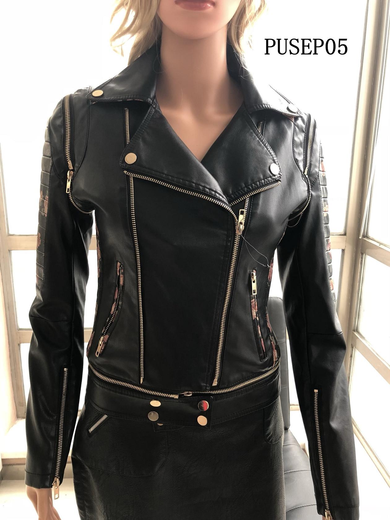 Ladies Print Embroider With Studs Pu Jacket